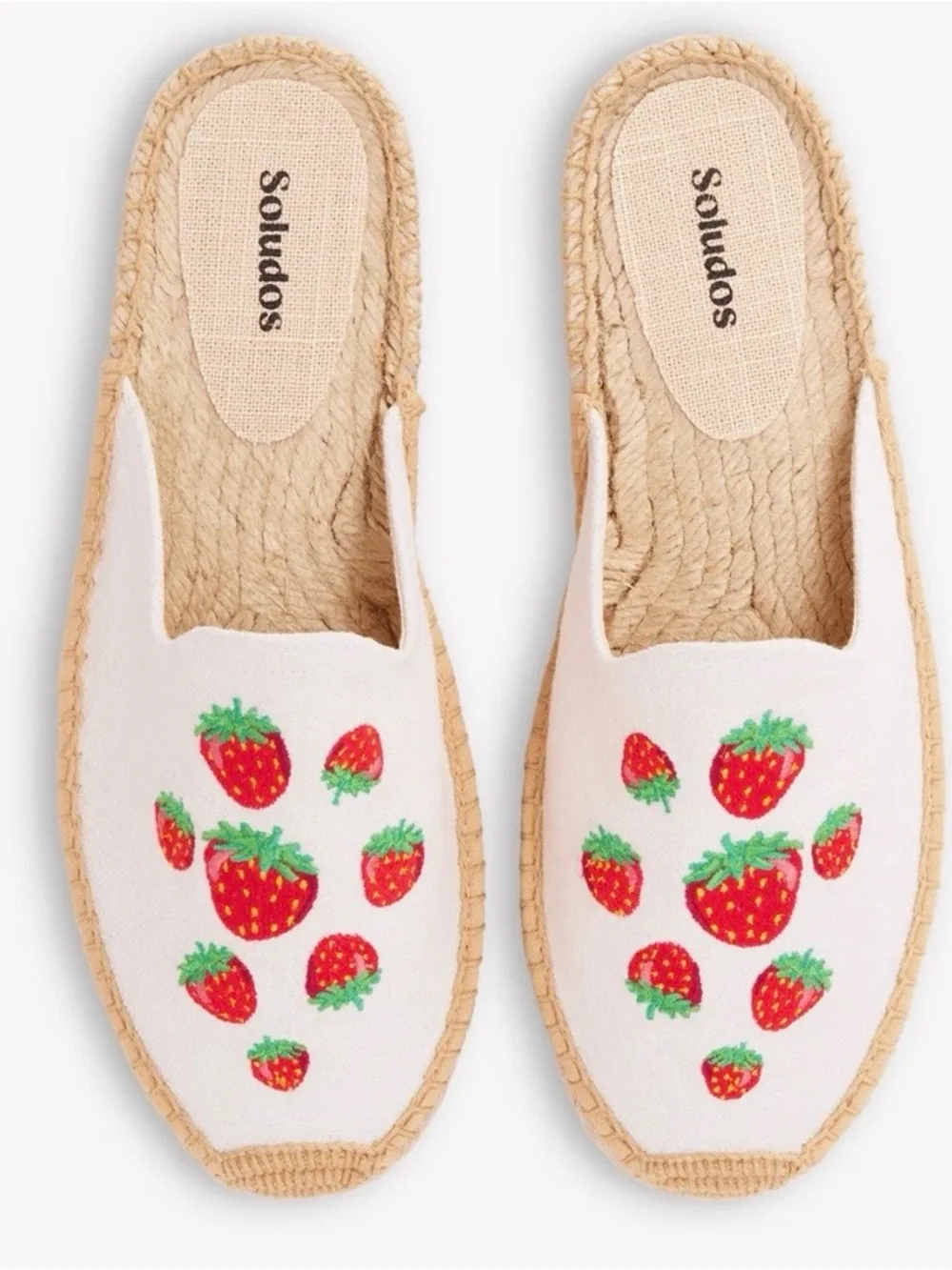 Soludos Women’s Smoking Slip On Mule Espadrille Strawberry Oasis White Sz 9 New